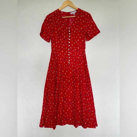 Ivy City Co womens Allie Dress Red Floral midi short sleeve button up size XS - Picture 2 of 9